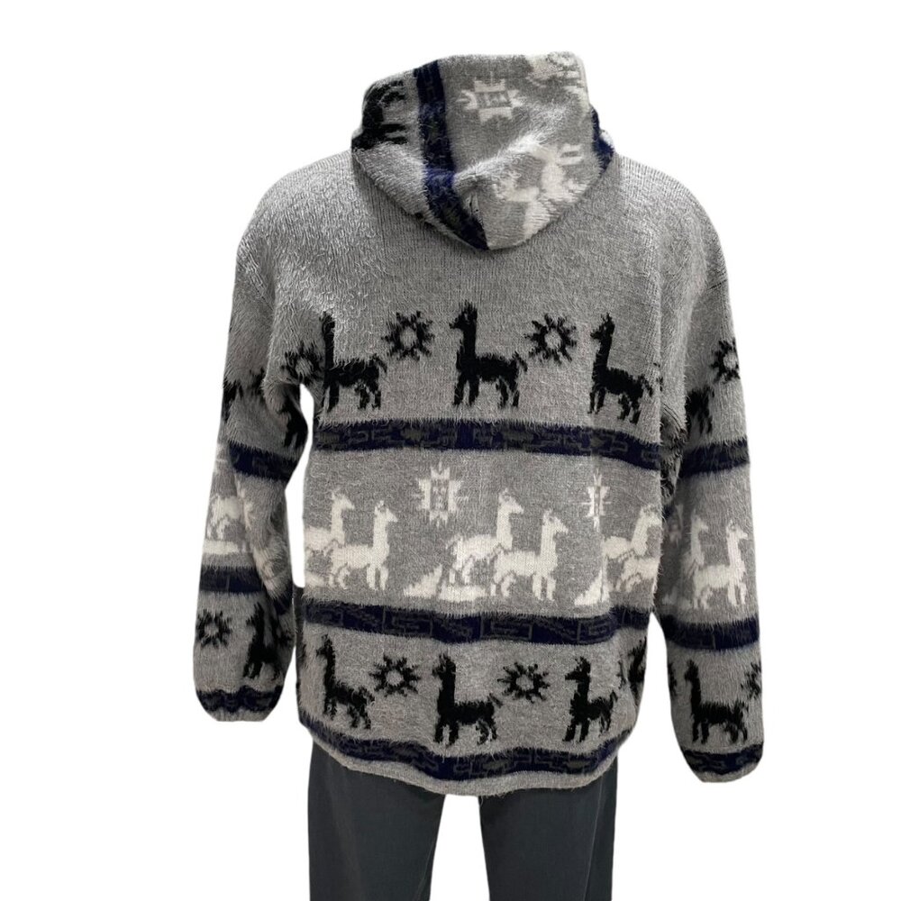 Gray Alpaca Patterned Zip-Up Sweater - image 8